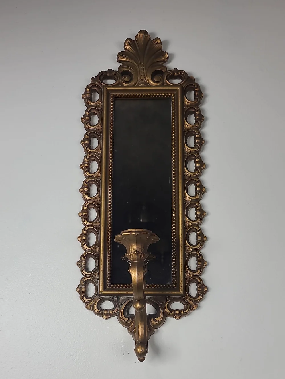 Vtg 1972 MCM Homeco Dart Gold-Tone Gilded Taper Candlestick Mirror Wall Sconce